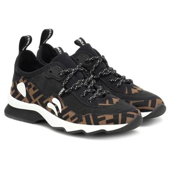 Fendi FF Freedom Patchwork Low Top Technical Mesh Sneakers Black Tobacco 39 / 9